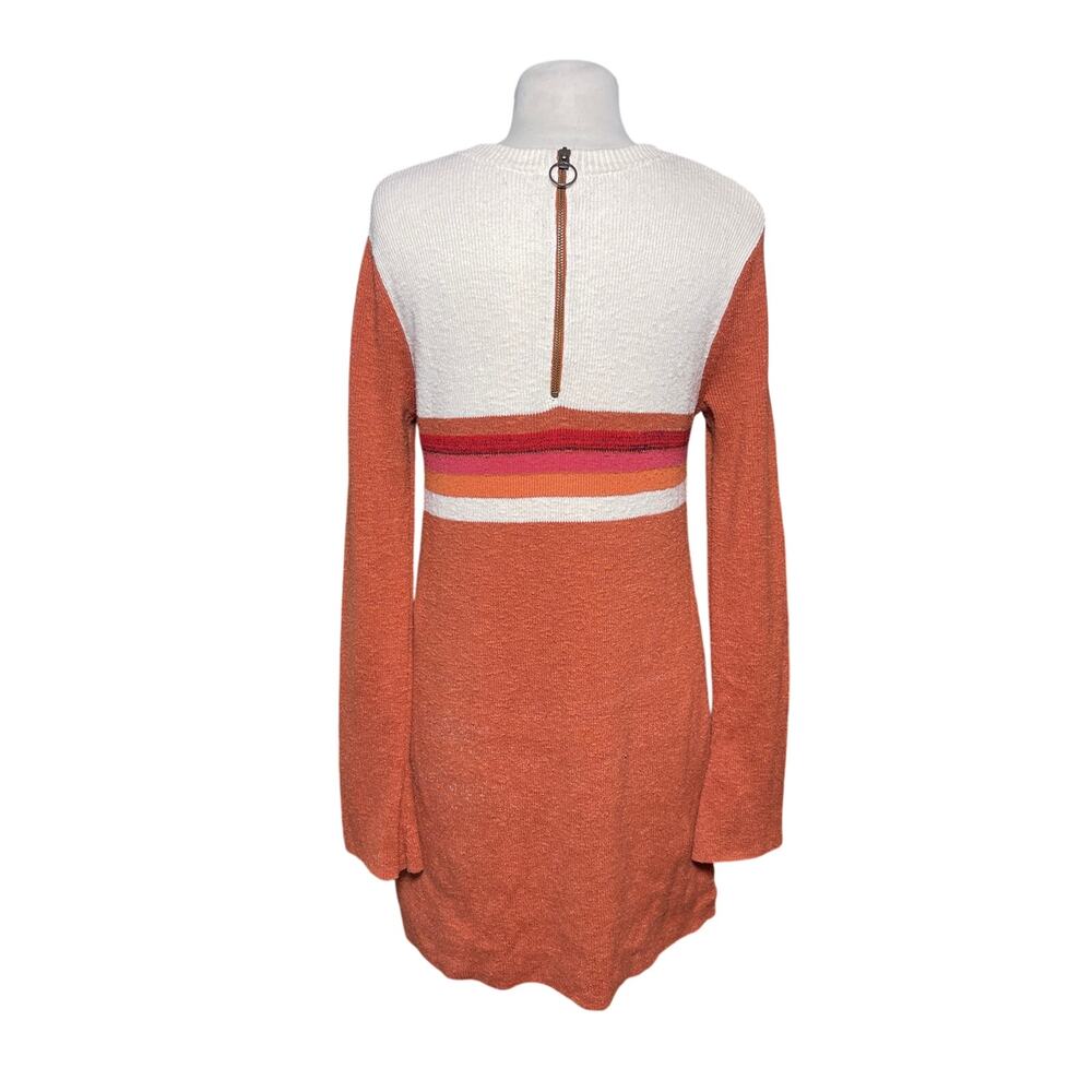 FREE PEOPLE Women’s Retro Rust Striped Linen Blend Mini Sweater Dress - Picture 7 of 7